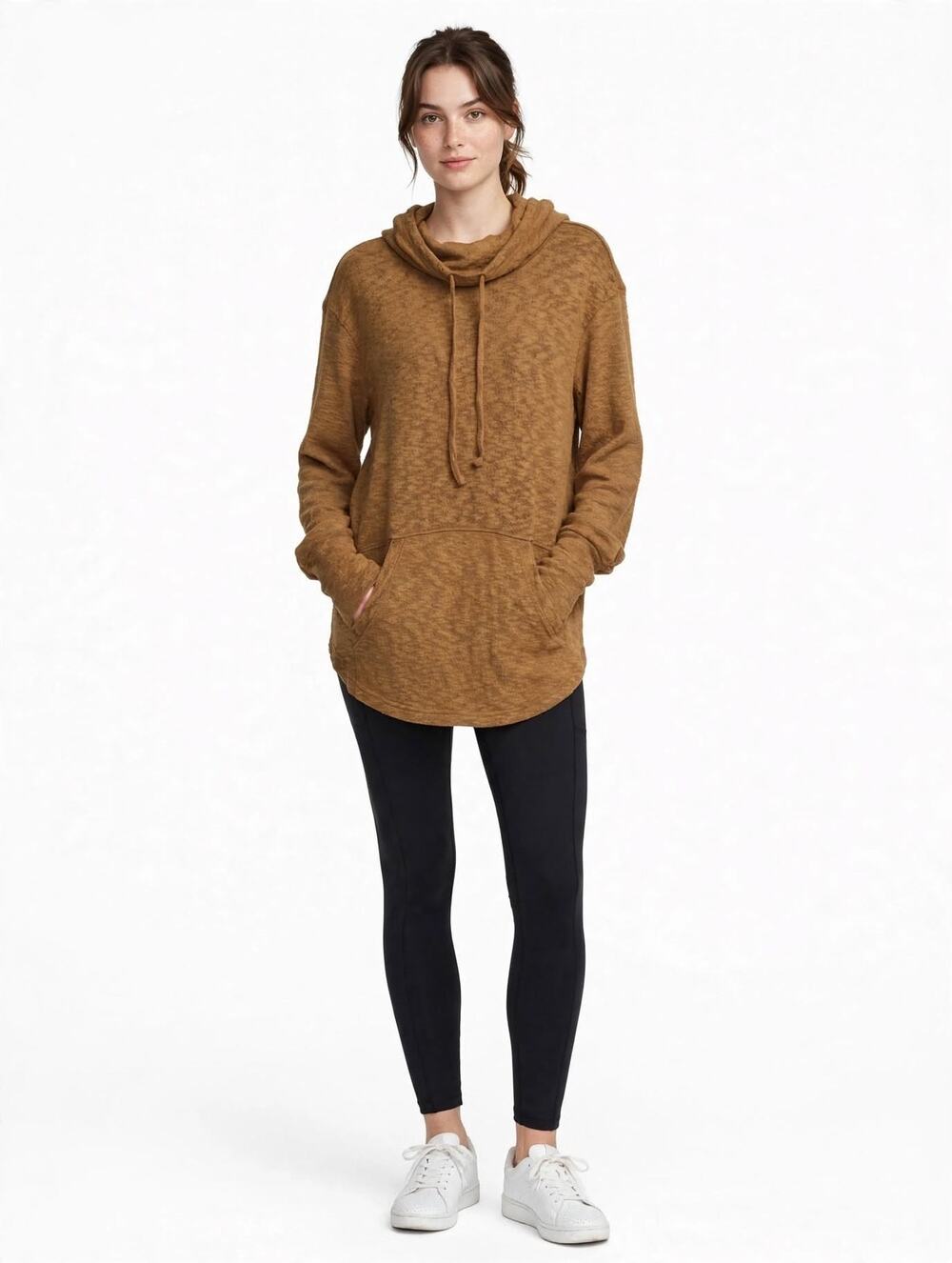 prAna Freida Burnout Cowl Neck Pullover Sweater Antique Bronze Drawstring Sz L